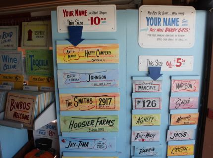 Hand-lettered Signs for sale by George the Sign Painter at Shipshewana Flea Market