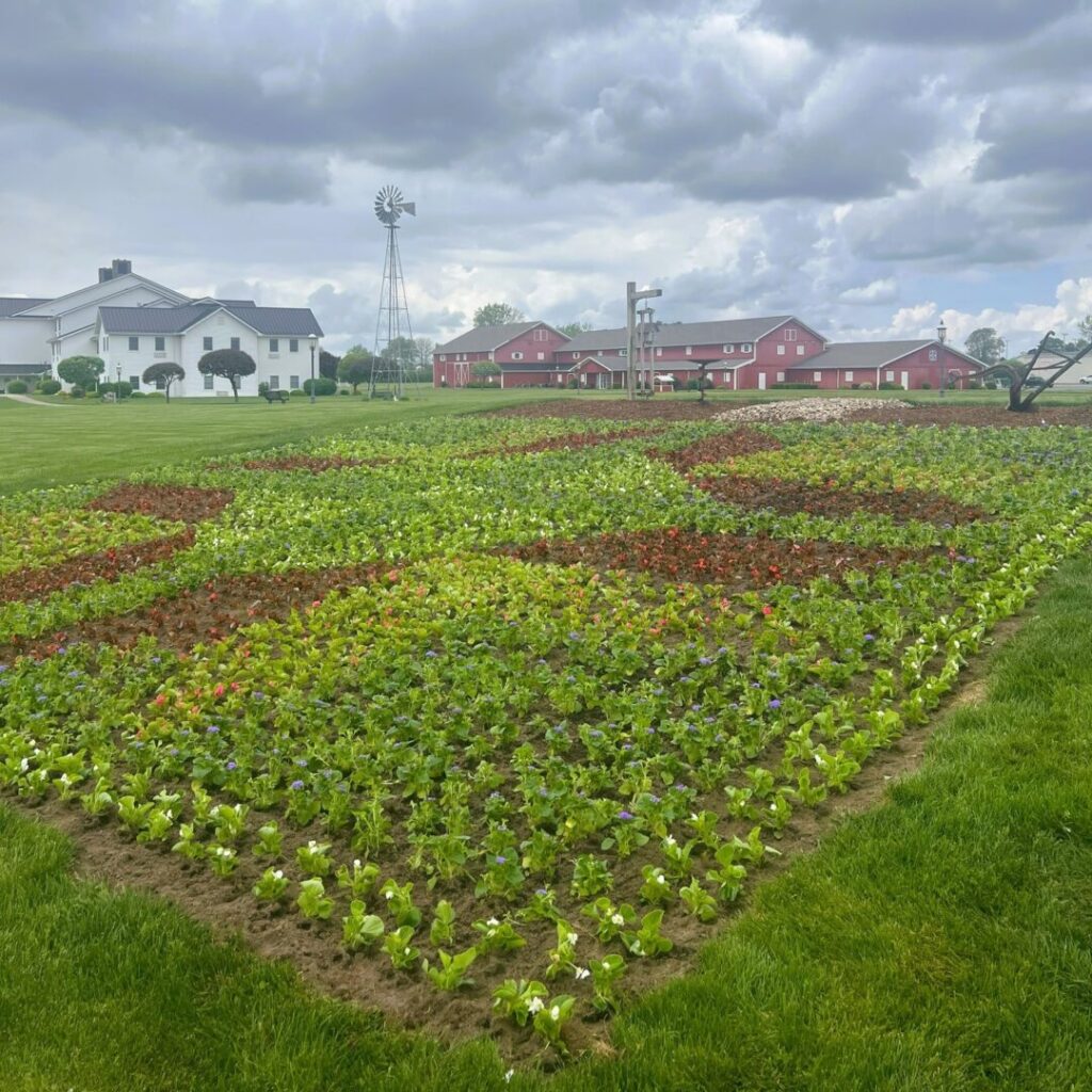 quilt gardens along the heritage trail at the farmstead inn, goose tracks