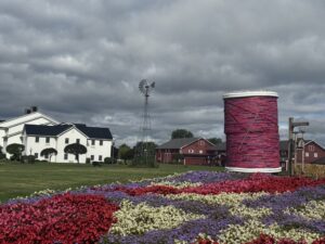 Farmstead Inn's quilt garden and autumn adventure straw bale art in Shipshewana, IN.
